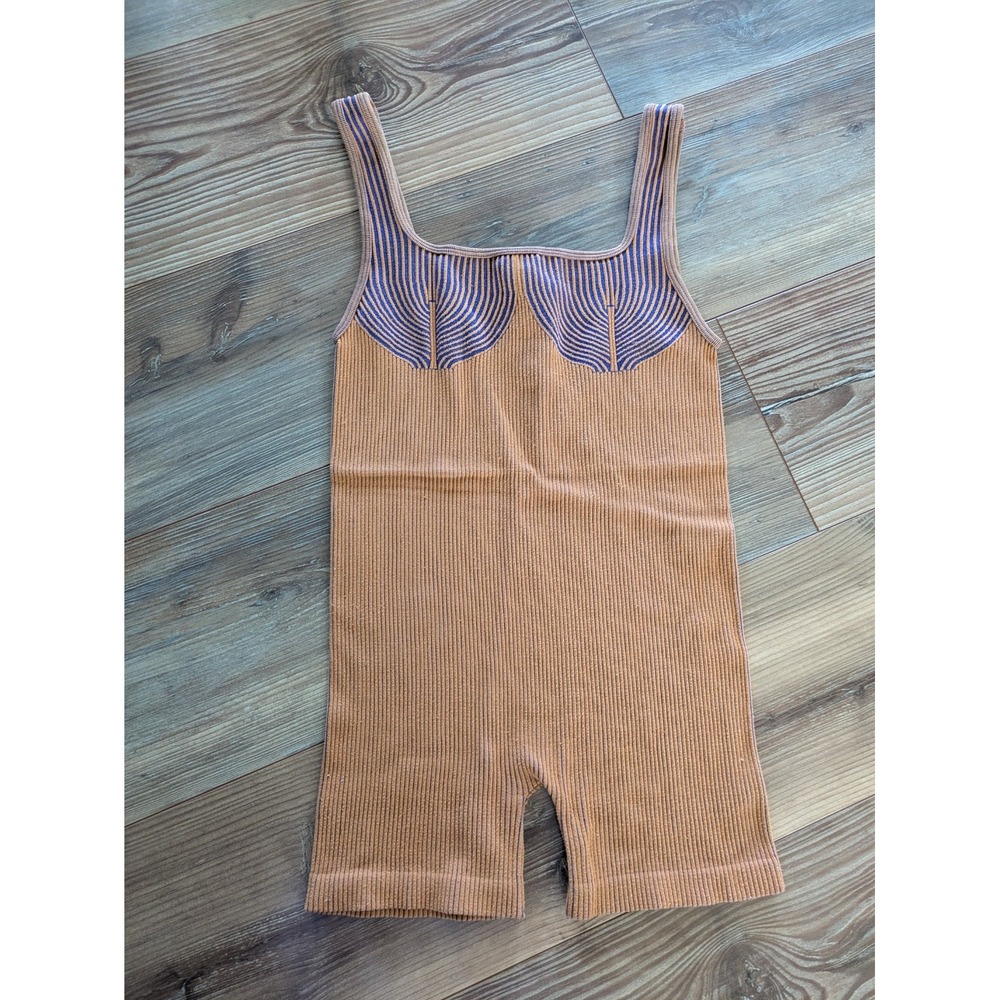 Zara Brown/Blue Striped Ribbed Square Neck Sleeveless Romper XS